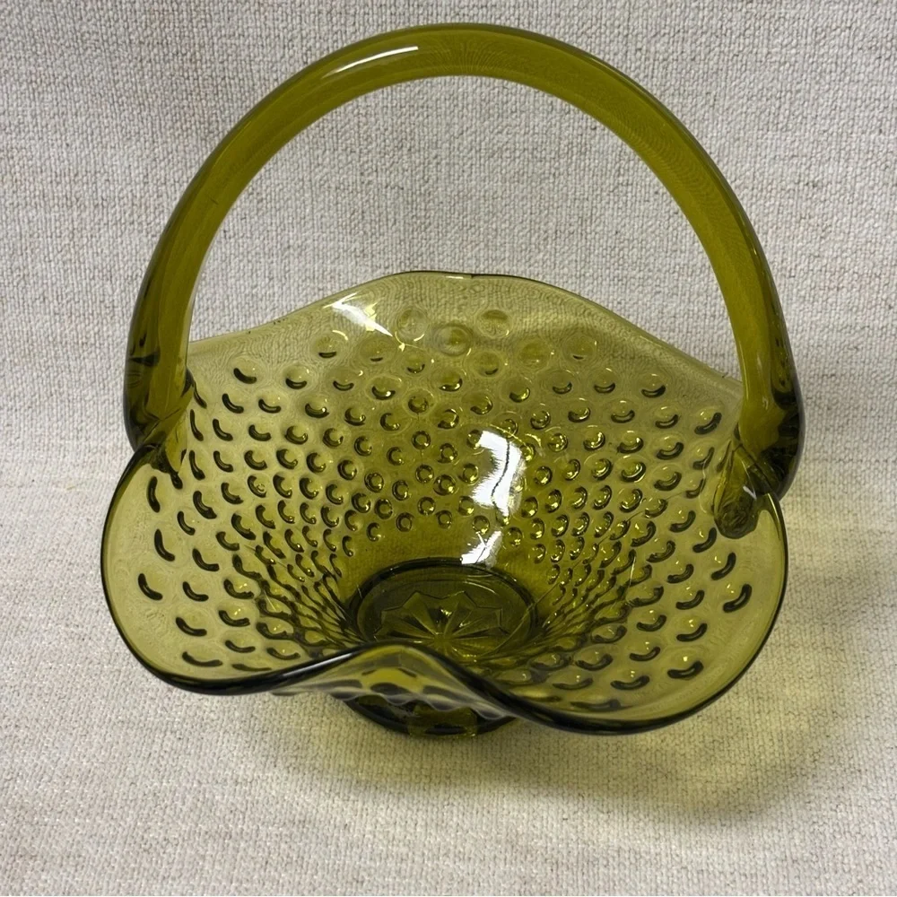 Vintage Fenton light green hobnail basket